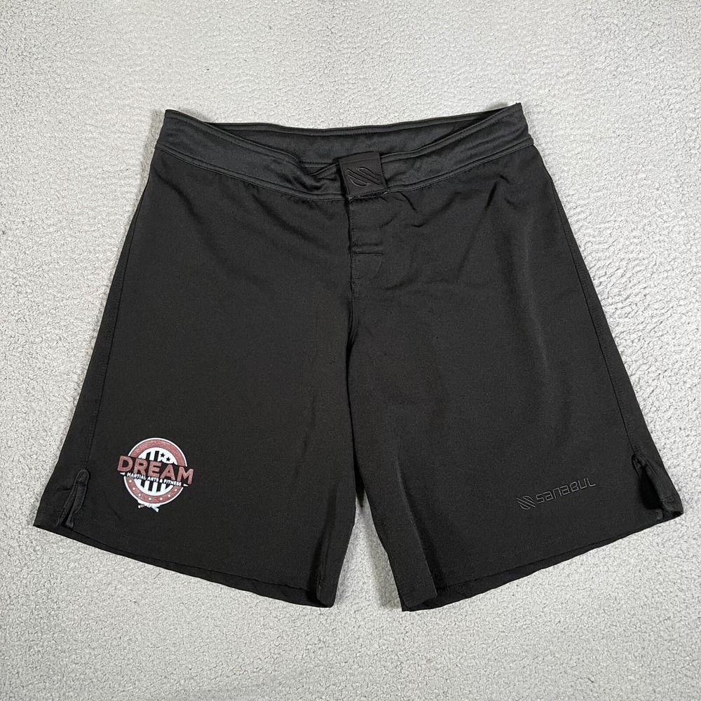 Sanabul Shorts Mens 38 Black No Gi Jiu Jitsu‎ MMA Drawstring Board Stretch Logo